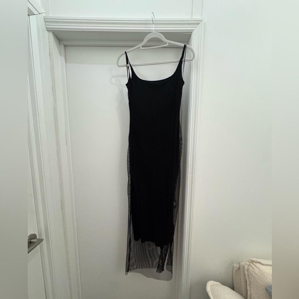 Elegant Black Long Mesh Dress - Size S